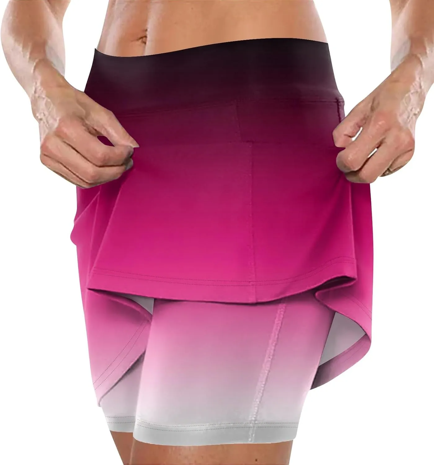 Athletic Skorts for Woman Hight Waist Solid/Gradient Skirts Elastic Tennis Yoga Shorts Tummy Control Skinny Joggers