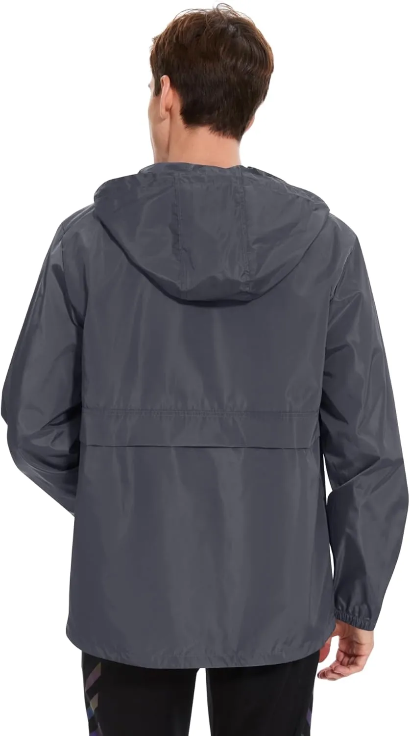 Avoogue Men's Rain Jacket Waterproof Lightweight windbreaker Packable Pullover for Hiking Golf Running