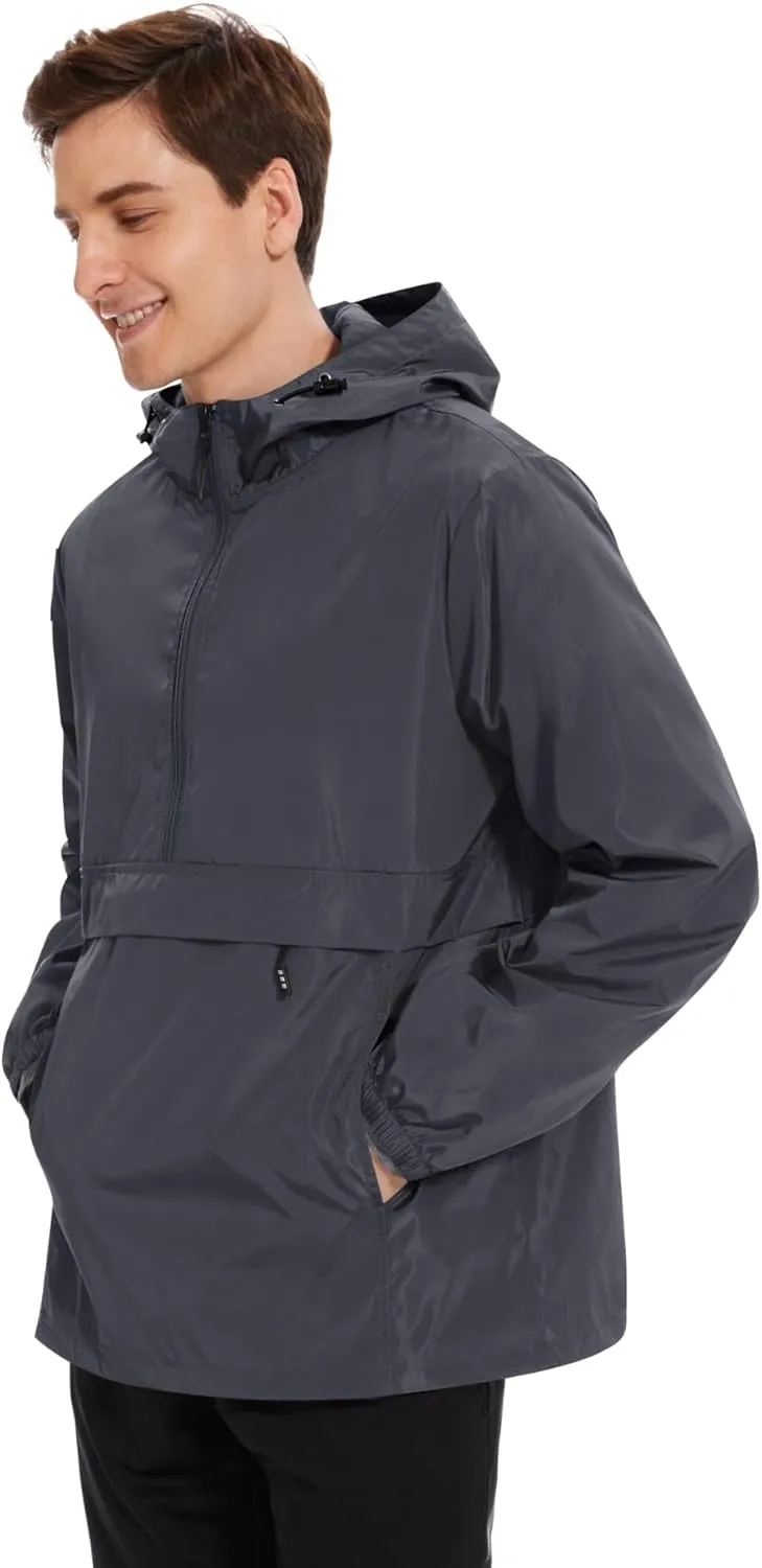 Avoogue Men's Rain Jacket Waterproof Lightweight windbreaker Packable Pullover for Hiking Golf Running