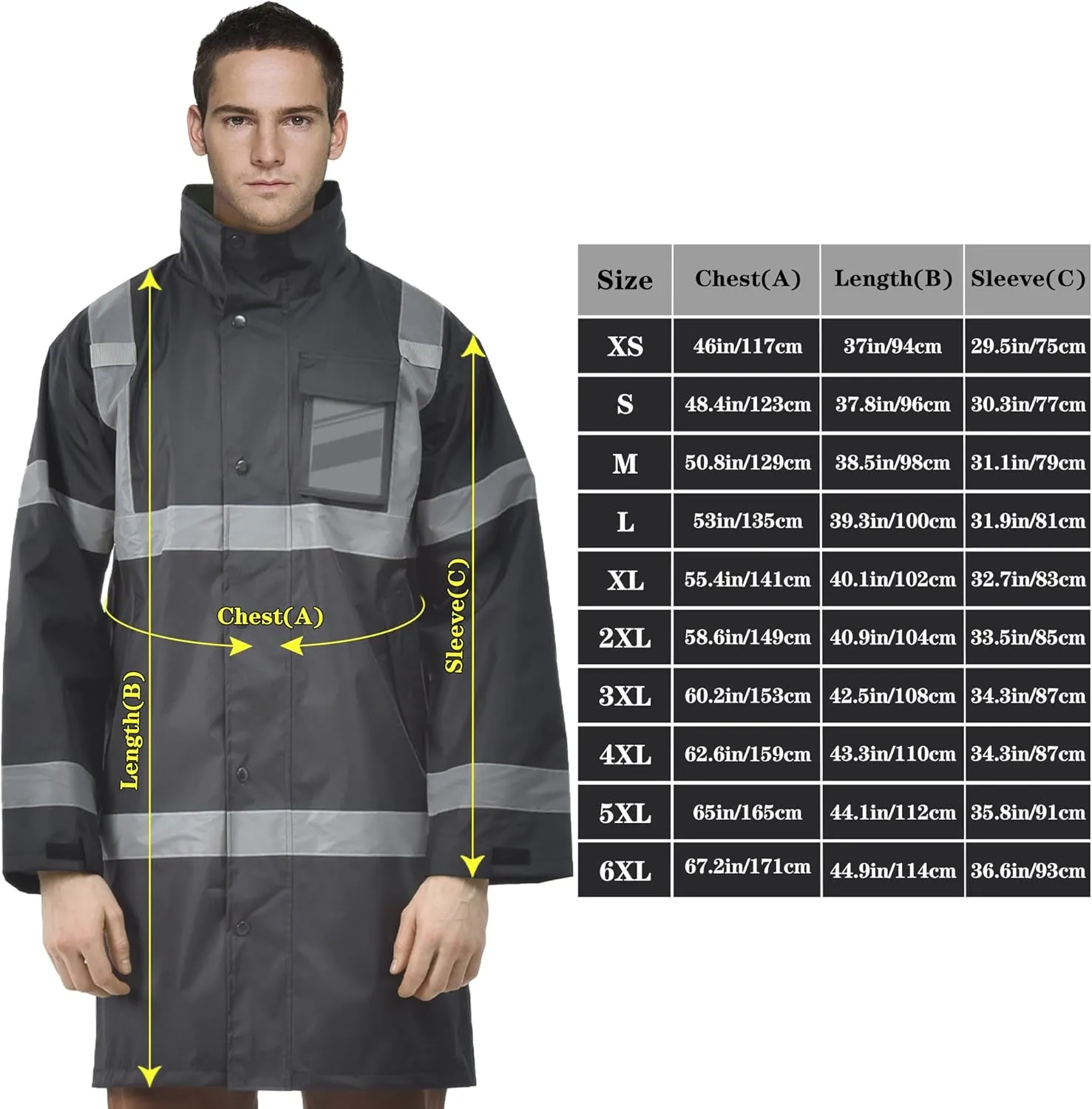 AYKRM HIGH VIS Reflective Rain Jacket security Hi Vis Rain Suits Waterproof Heavy Duty Long Rain Coats Safety Rain Gear