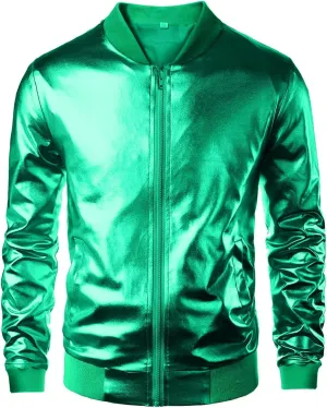 babyhealthy Men's Gold Varsity Jacket Metallic Jacket 70's Disco Bomber Jackets Christmas Party