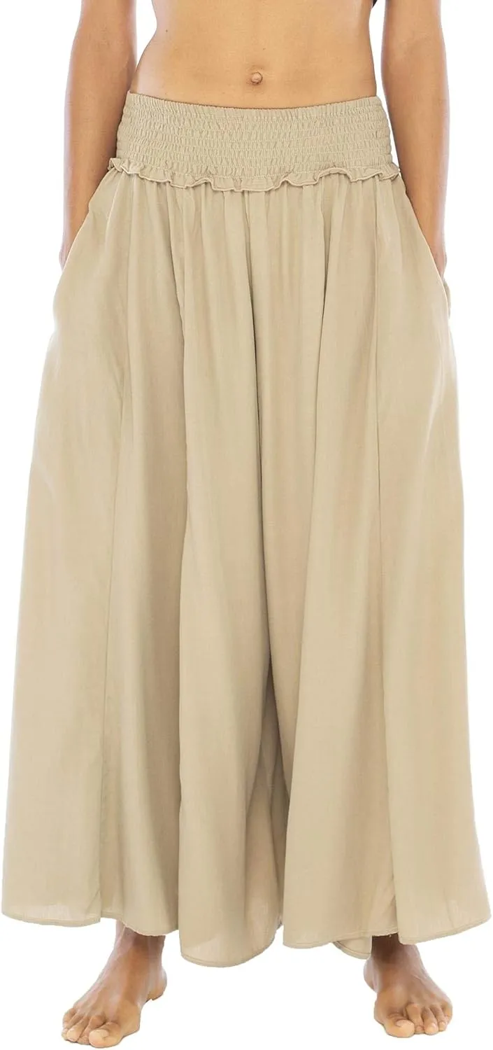 Back From Bali Womens Boho Wide Leg Palazzo Pants Smocked Waist Harem Lounge Loose Summer Beach Pants