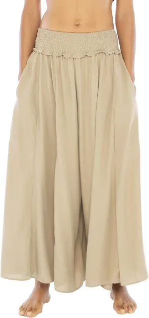 Back From Bali Womens Boho Wide Leg Palazzo Pants Smocked Waist Harem Lounge Loose Summer Beach Pants