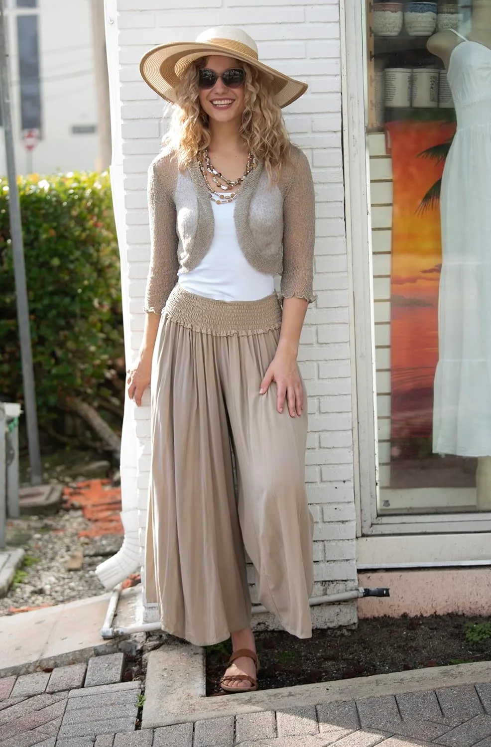 Back From Bali Womens Boho Wide Leg Palazzo Pants Smocked Waist Harem Lounge Loose Summer Beach Pants