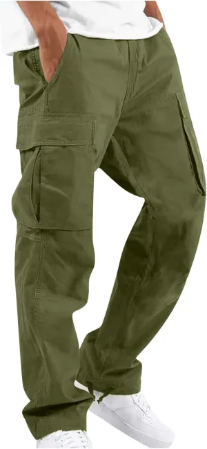 Baggy Cargo Pants for Men Casual Drawstring Waist Hiking Pants with Pockets Outdoor Lightweight Parachute Pants