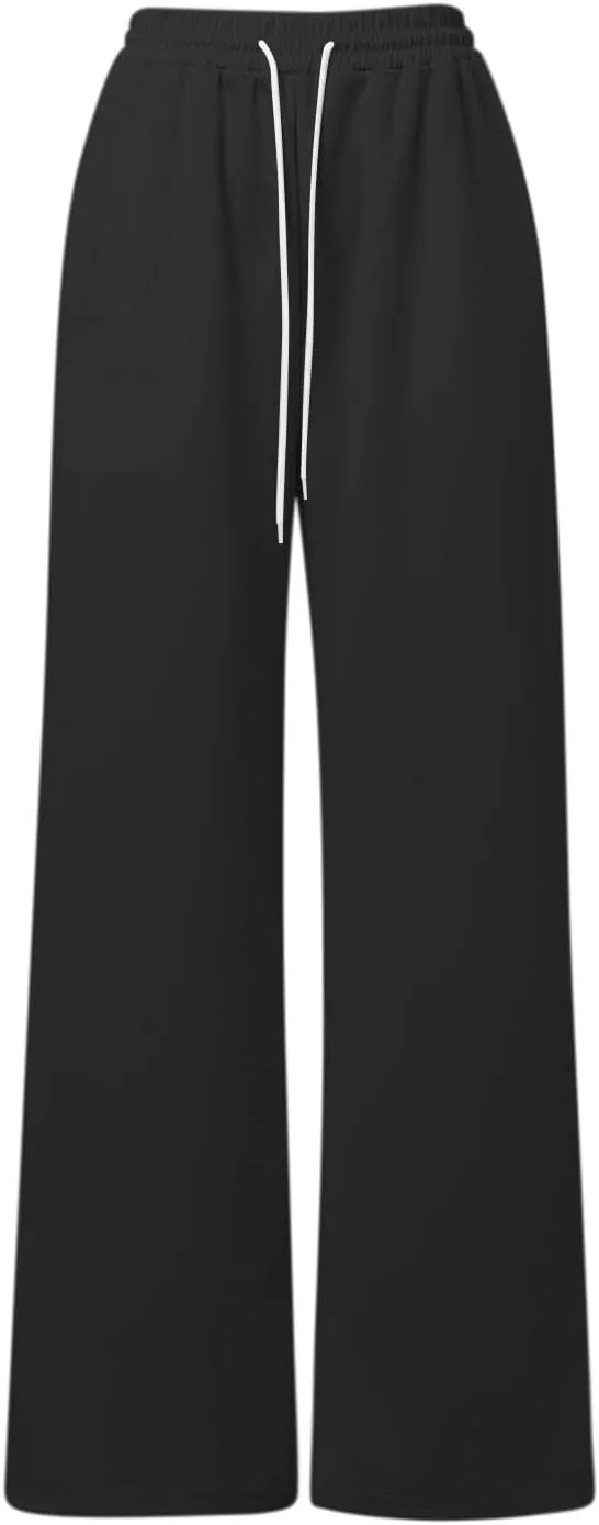 Baggy Fleece Straight Leg Sweatpants for Women High Waist Soft Relaxed Fit Wide Leg Joggers Solid Comfy 2025 Open Leg