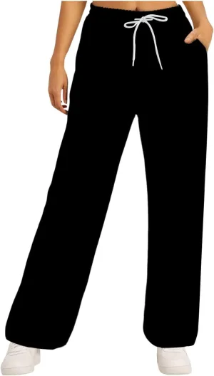 Baggy Fleece Straight Leg Sweatpants for Women High Waist Soft Relaxed Fit Wide Leg Joggers Solid Comfy 2025 Open Leg