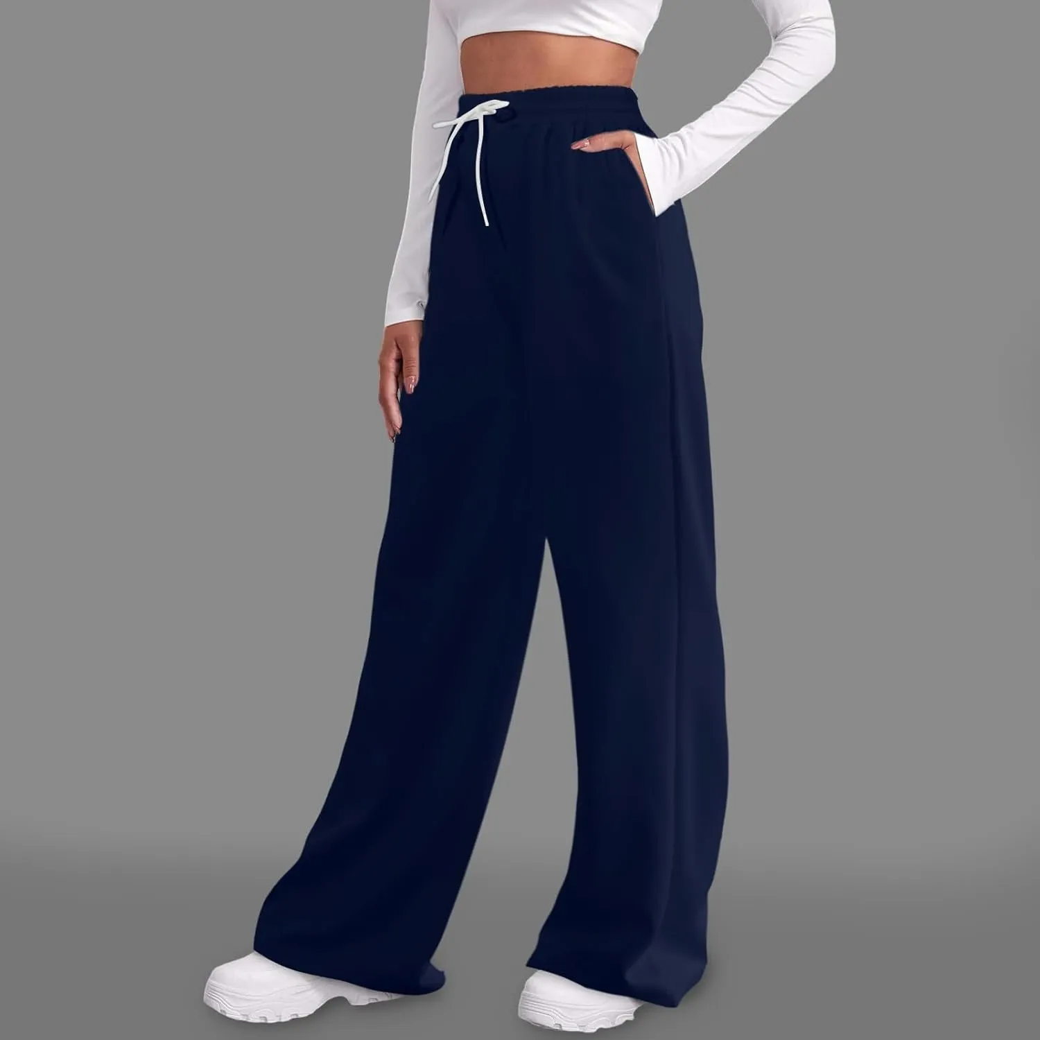 Baggy Fleece Straight Leg Sweatpants for Women High Waist Soft Relaxed Fit Wide Leg Joggers Solid Comfy 2025 Open Leg