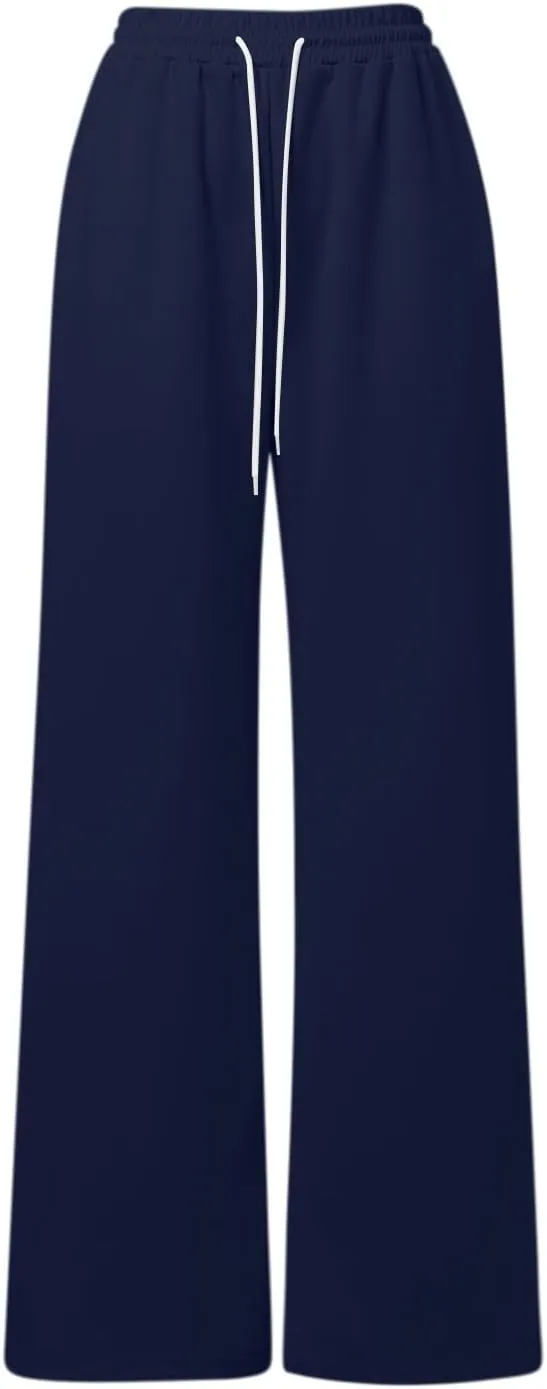 Baggy Fleece Straight Leg Sweatpants for Women High Waist Soft Relaxed Fit Wide Leg Joggers Solid Comfy 2025 Open Leg