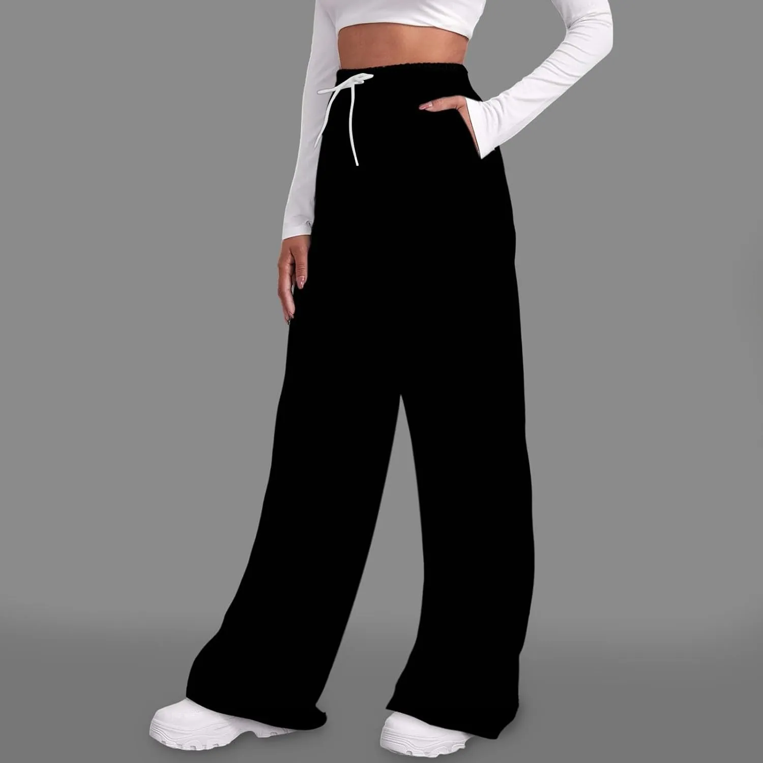 Baggy Fleece Straight Leg Sweatpants for Women High Waist Soft Relaxed Fit Wide Leg Joggers Solid Comfy 2025 Open Leg