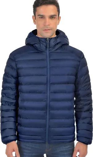 Bakery Men's Down Jacket Hooded Packable Down Puffer Jacket Lightweight Water-Resistant Insulated Down Jacket