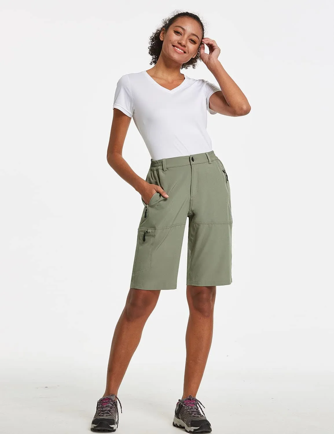 baleaf Women's Long Hiking Bermuda Shorts Quick Dry Summer Golf Shorts Lightweight with Pockets UPF 50  for Camping, Work