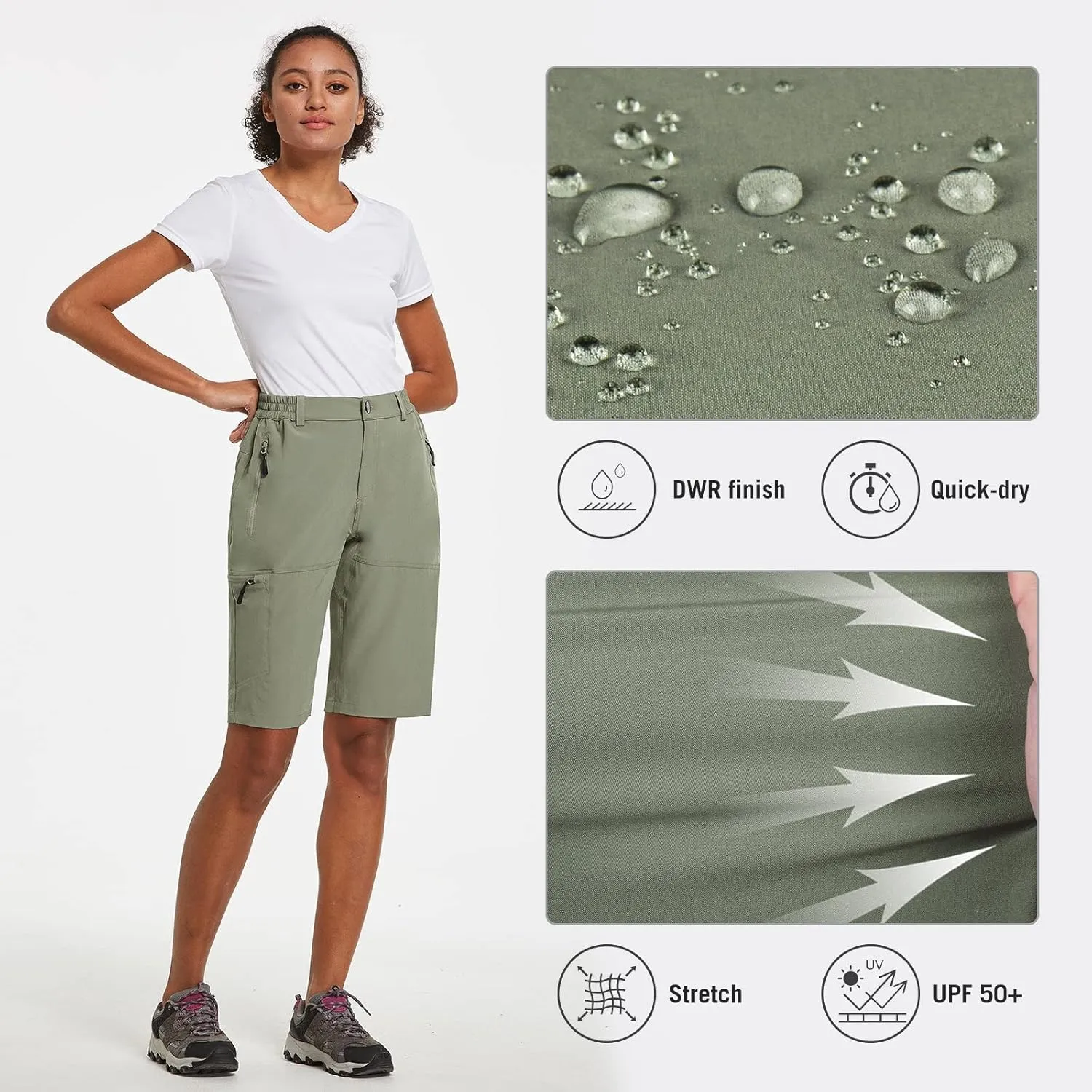 baleaf Women's Long Hiking Bermuda Shorts Quick Dry Summer Golf Shorts Lightweight with Pockets UPF 50  for Camping, Work