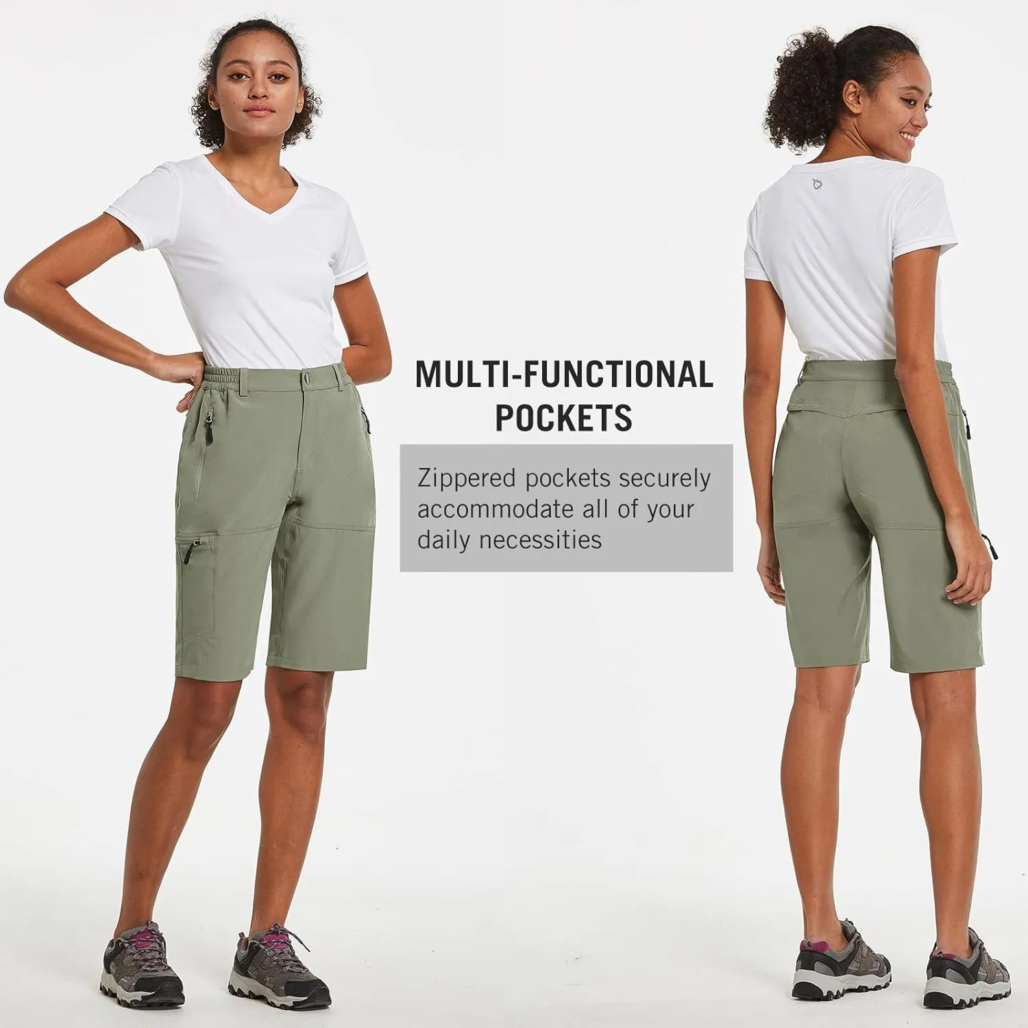 baleaf Women's Long Hiking Bermuda Shorts Quick Dry Summer Golf Shorts Lightweight with Pockets UPF 50  for Camping, Work