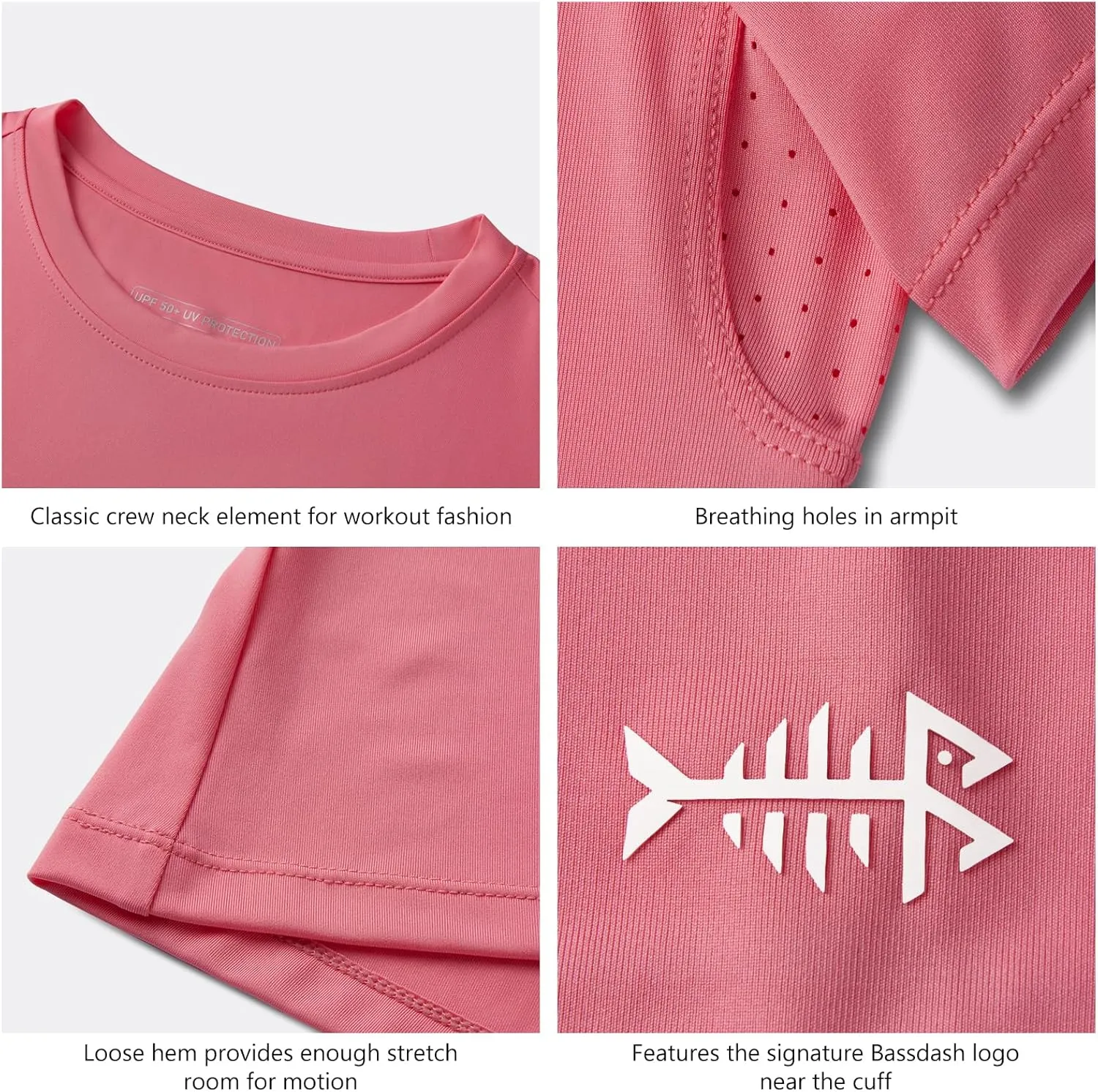 BASSDASH Womens UPF 50  Crew Neck Short Sleeve T-Shirt Cooling Performance Sun Protection Tee for Fishing Hiking Casual