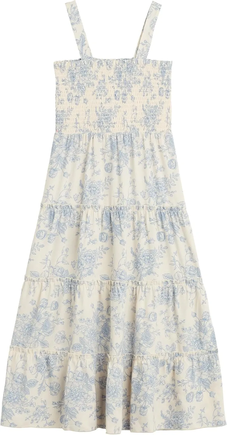 Beautees Girls' Sleeveless Smocked Tiered Maxi Dress and Cardigan