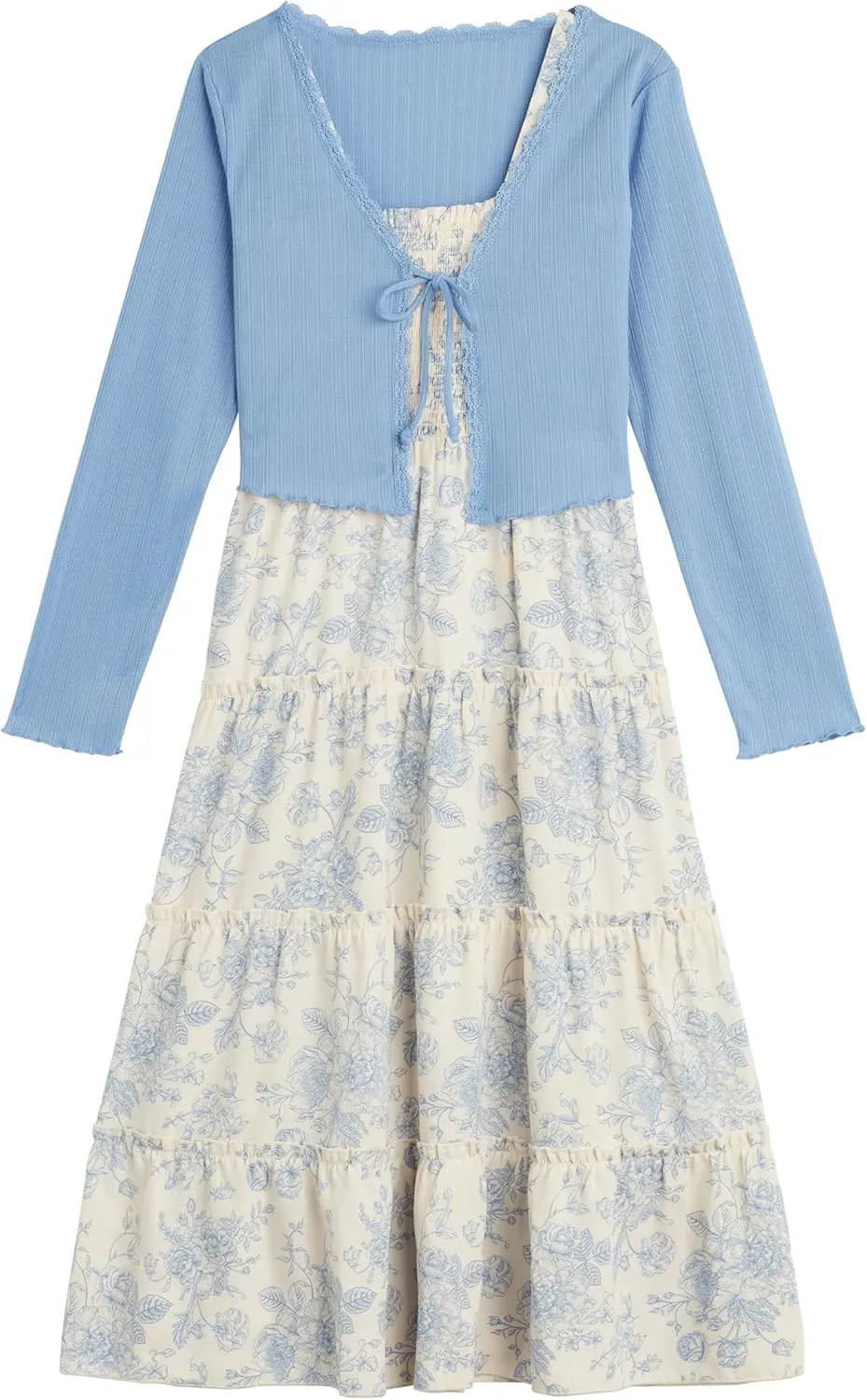 Beautees Girls' Sleeveless Smocked Tiered Maxi Dress and Cardigan