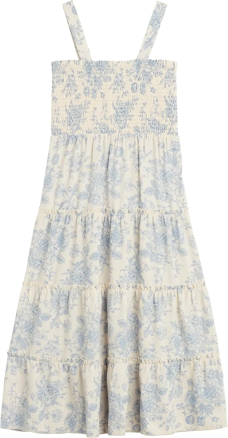 Beautees Girls' Sleeveless Smocked Tiered Maxi Dress and Cardigan