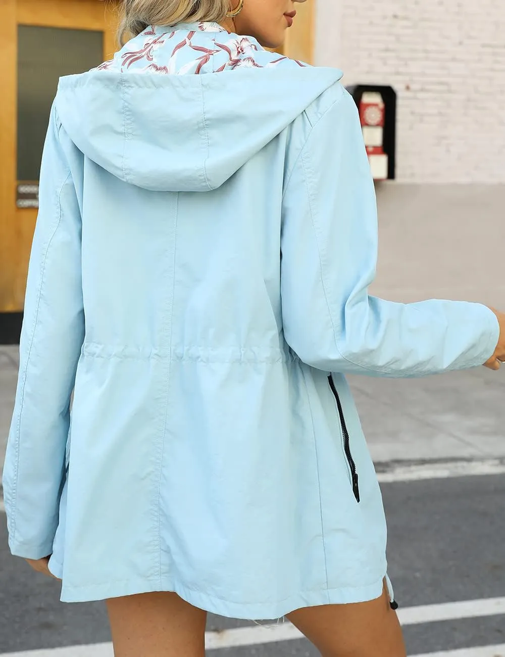 Bellivera Women Reversible Lightweight Jacket Casual Windbreaker Outerwear Waterproof Outdoor Printed Raincoat