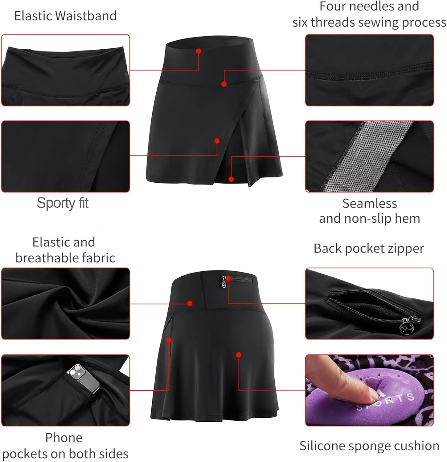 Black Cycling Shorts Women Padded Gel 5D Bicycle Underwear Shorts Breathable Bike Ladies Cycling Skirt Anti-Slip with Pockets