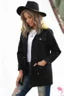 Black Zipper Snaps Pocket Plush Hooded Parka Jacket