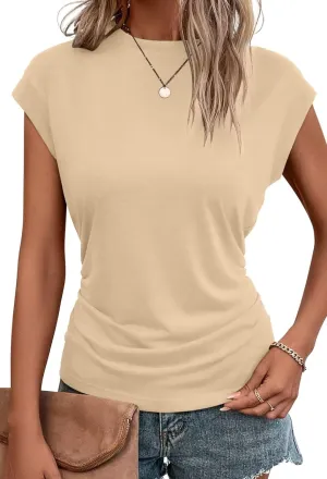 Bliwov Womens Summer Cap Sleeve Tops Business Casual Crewneck T Shirts Trendy Outfits 2025 Beach Vacation Fashion Blouses