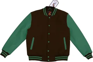 Bomber Jacket Men Motorcycle Biker Racer Baseball Letterman Varsity Jacket Wool Cowhide Leather Dark Green Sleeve