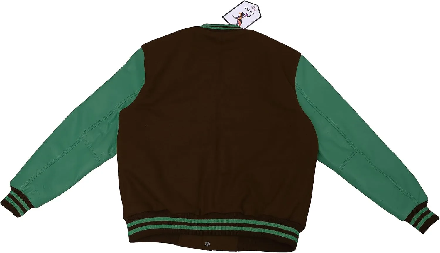 Bomber Jacket Men Motorcycle Biker Racer Baseball Letterman Varsity Jacket Wool Cowhide Leather Dark Green Sleeve