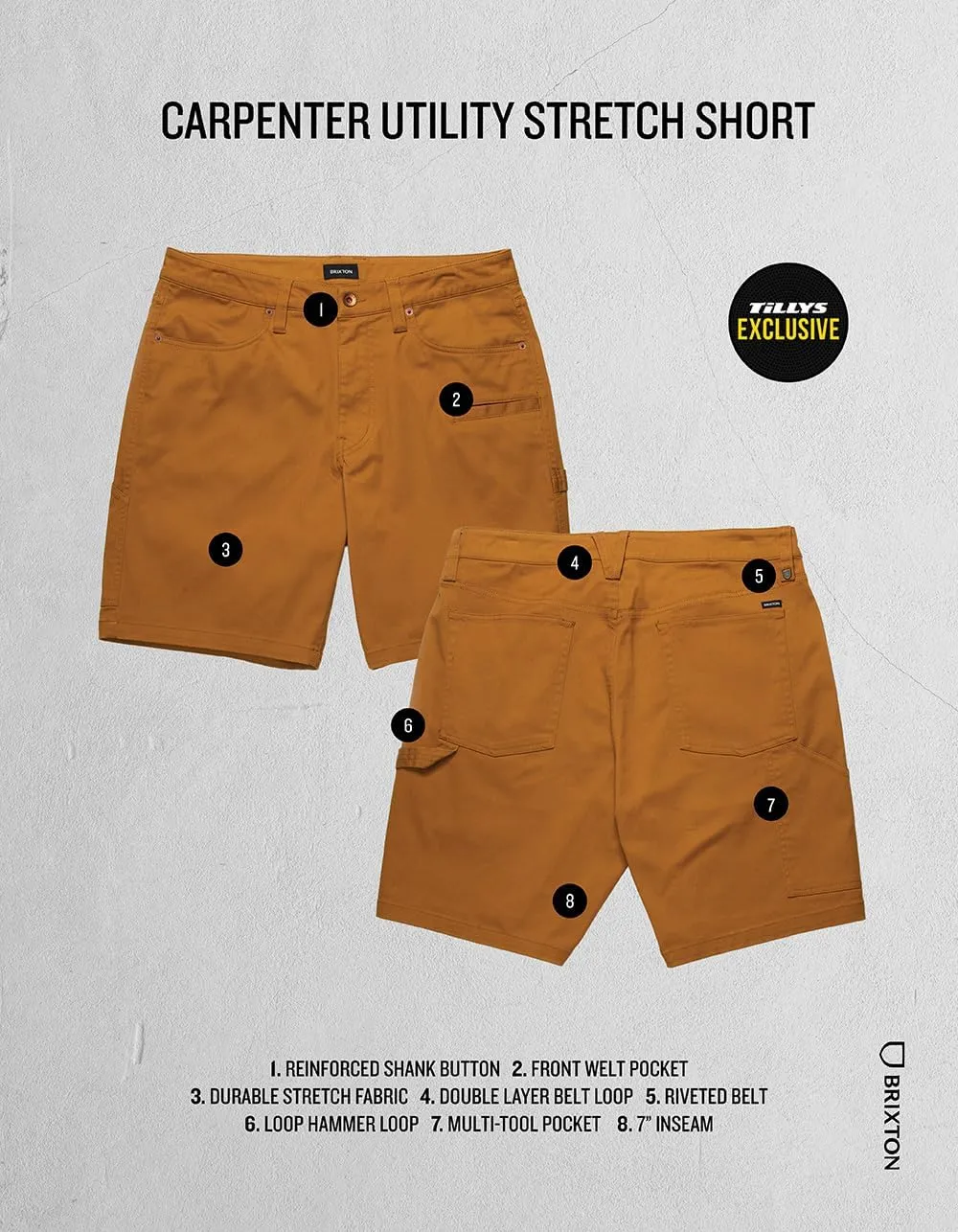 Brixton Carpenter Utility Stretch Mens Shorts