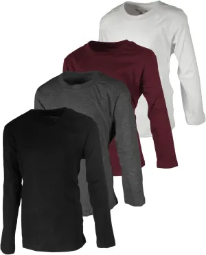 BROOKLYN VERTICAL Boys 4 Pack Long Sleeve Soft Cotton Tagless Crew Neck Tee Shirts| Sizes 2T to 18/20
