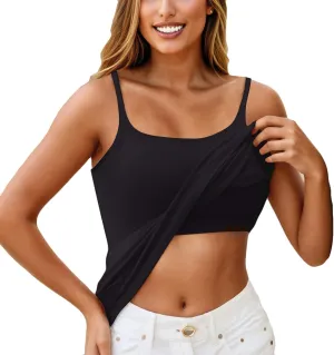 Built in Bra Tank Tops for Women 2024 Summer Casual Adjustable Spaghetti Strap Camisole Plus Size Cotton Padded Tops