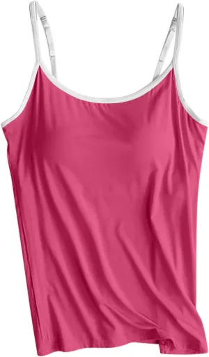 Built in Bra Tank Tops Womens Workout Casual Loose Crewneck Spaghetti Strap Summer Camisoles 2025 Trendy Yoga Outfits