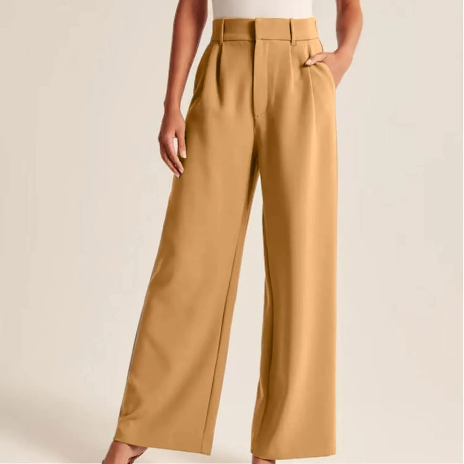 BZGTZT Women's Plus Size Suit Pant Wide Leg Pants Elastic High Waist Lightweight Business Trousers Long Straight Dress Pants