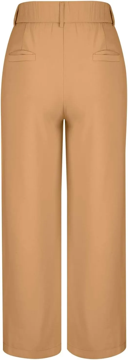 BZGTZT Women's Plus Size Suit Pant Wide Leg Pants Elastic High Waist Lightweight Business Trousers Long Straight Dress Pants