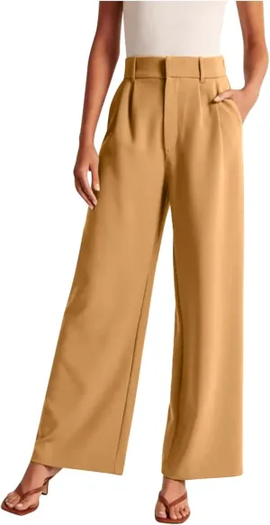 BZGTZT Women's Plus Size Suit Pant Wide Leg Pants Elastic High Waist Lightweight Business Trousers Long Straight Dress Pants