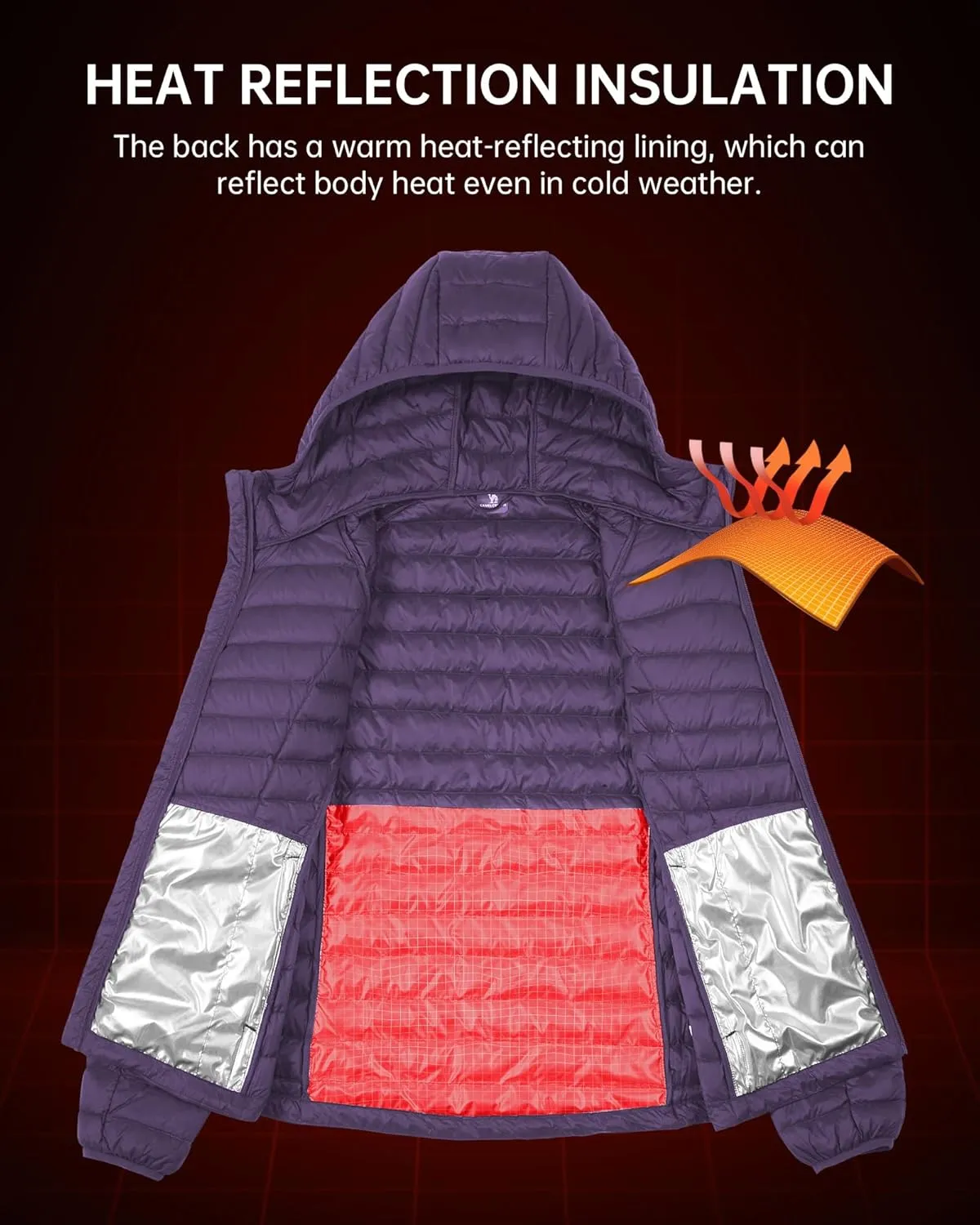 CAMELSPORTS Women's Down Jacket Hooded Winter Light Weight Short Puffer Coats Packable Warm Windproof Ladies Parka
