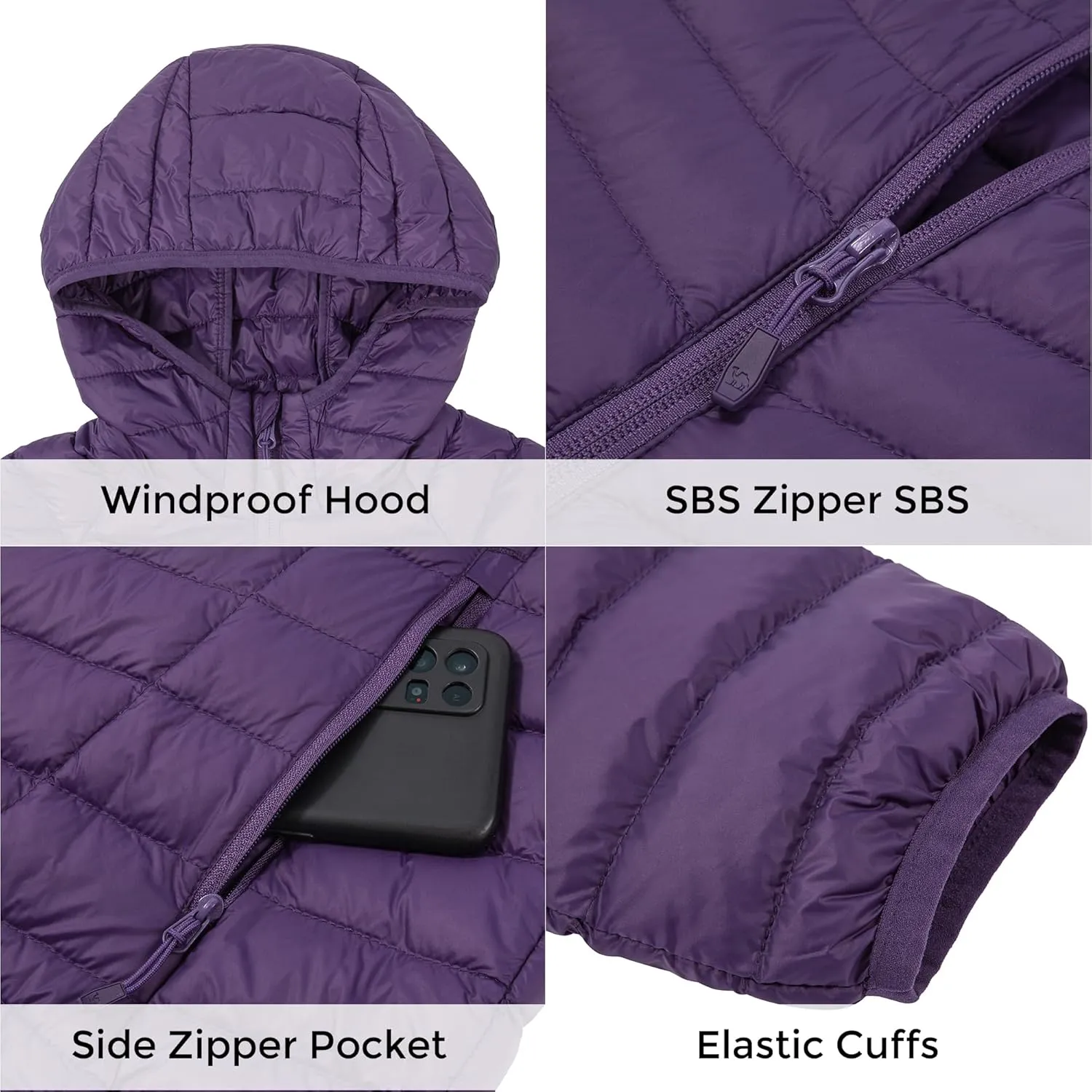 CAMELSPORTS Women's Down Jacket Hooded Winter Light Weight Short Puffer Coats Packable Warm Windproof Ladies Parka
