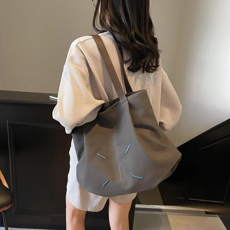 Canvas Bucket Shoulder Bag - Roomy Boho Chic Tote with Spacious Design, Perfect for Work, Beach, and Casual Everyday Use