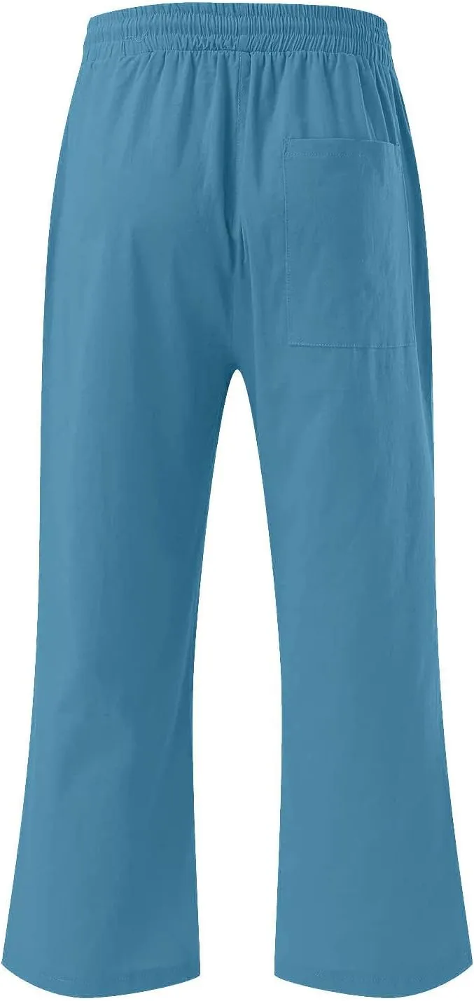 Capri Pants for Women Plus Size Linen Pant with Pockets Drawstring Cropped Trousers Casual Elastic Waist Pant 2025