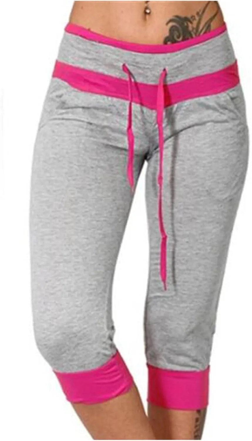 Capri Pants for Women Stretch Drawstring Low Rise Jogger Pants Comfy Soft Lounge Cropped Yoga Pants with Pockets