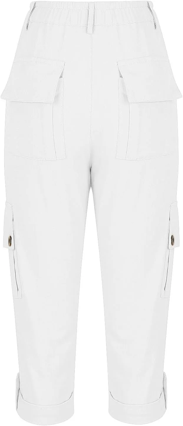 Capri Pants for Women Summer 2024 Cotton Linen Trousers with Pockets Straight Cropped Trousers Pants for Work