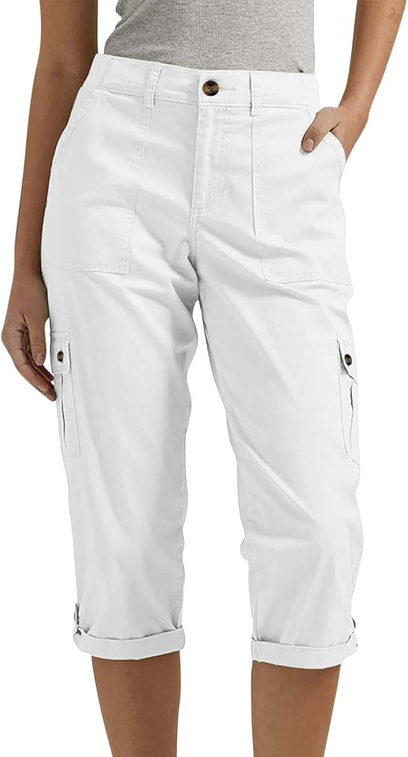 Capri Pants for Women Summer 2024 Cotton Linen Trousers with Pockets Straight Cropped Trousers Pants for Work