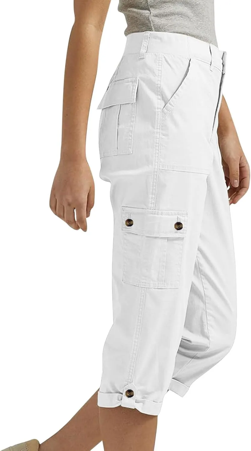 Capri Pants for Women Summer 2024 Cotton Linen Trousers with Pockets Straight Cropped Trousers Pants for Work