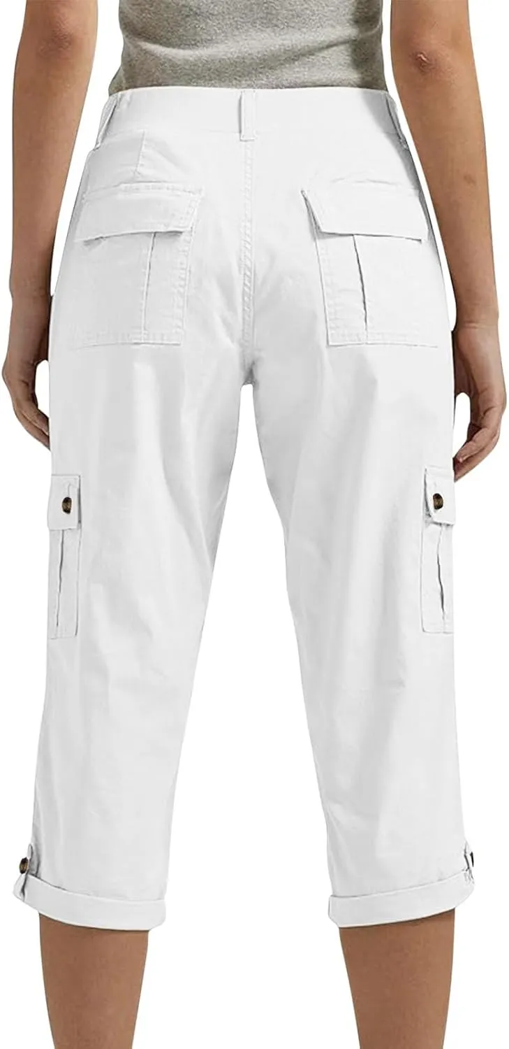 Capri Pants for Women Summer 2024 Cotton Linen Trousers with Pockets Straight Cropped Trousers Pants for Work