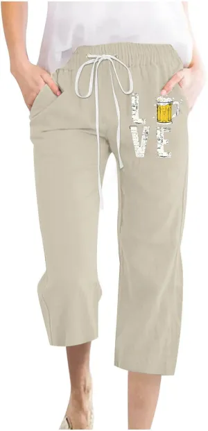 Capris Pants for Women Linen 3/4 Pants Wide Leg Capris Lightweight Baggy Cropped Trousers Beach Outfits for Women