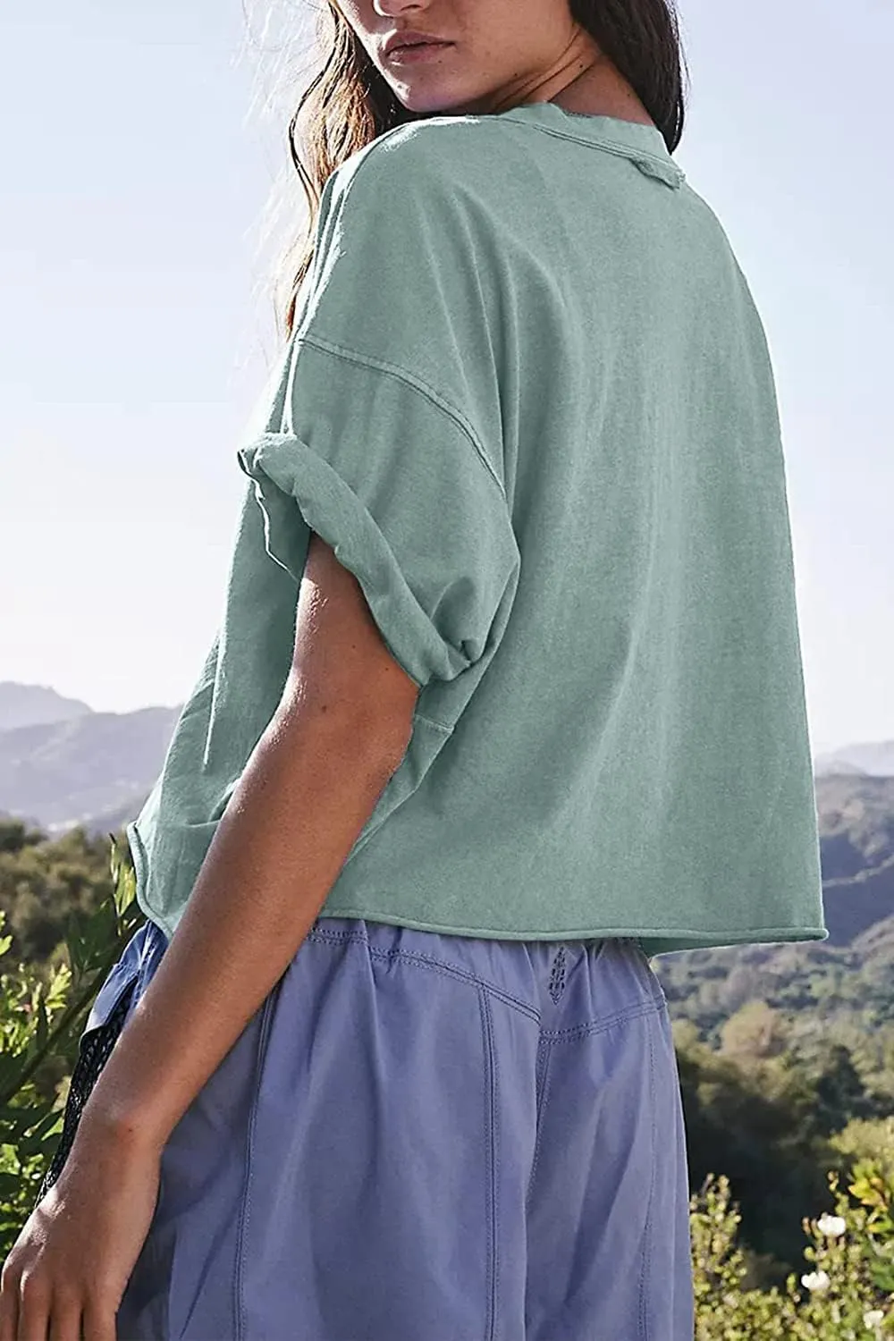 Carpetcom Oversized Workout Shirts for Women Short Sleeve Drop Shoulder Casual Crop Tops Baggy Gym Yoga Athletic Tee