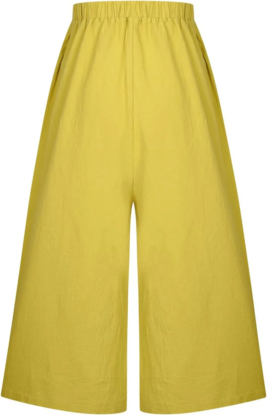 Casual Linen Pants Women Loose High Waisted Pants Business Stretch Flowy Slacks 2025 Summer Vacation Linen Trousers
