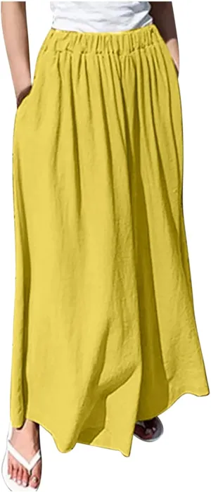 Casual Linen Pants Women Loose High Waisted Pants Business Stretch Flowy Slacks 2025 Summer Vacation Linen Trousers