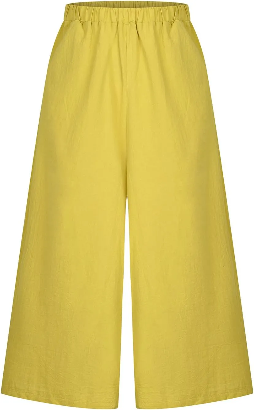 Casual Linen Pants Women Loose High Waisted Pants Business Stretch Flowy Slacks 2025 Summer Vacation Linen Trousers