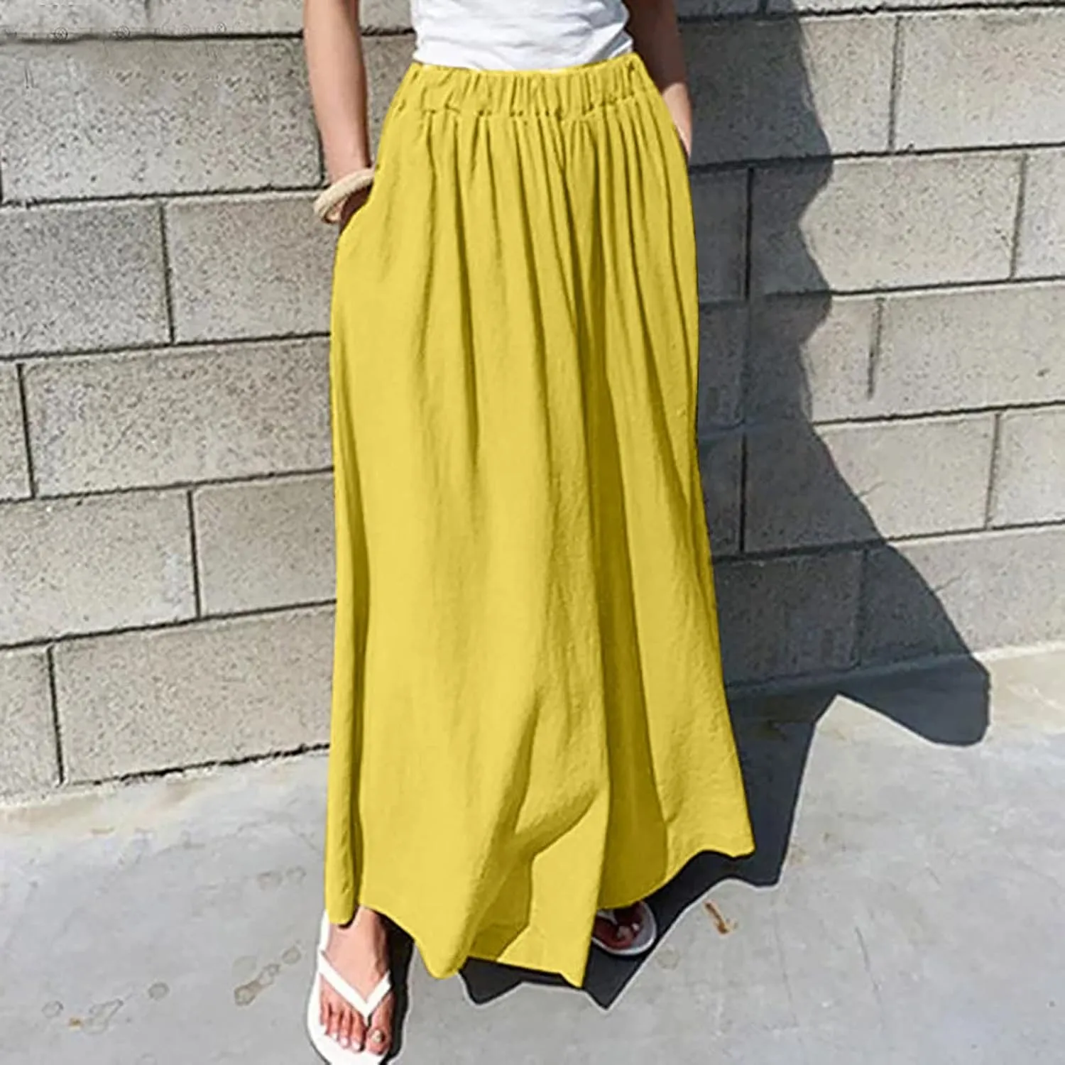 Casual Linen Pants Women Loose High Waisted Pants Business Stretch Flowy Slacks 2025 Summer Vacation Linen Trousers